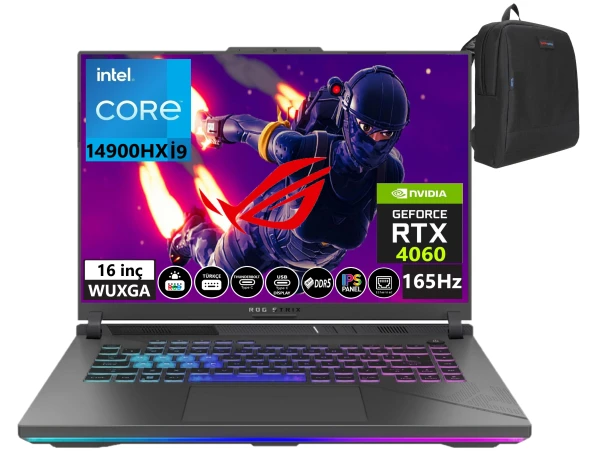 Asus Rog Strix G16 Intel Core I9 14900HX 32GB DDR5 RAM 1TB SSD Rtx 4060-140W 165Hz Freedos 16" Wuxga Taşınabilir Bilgisayar G614JVR-N309606+WeblegelsinÇanta
