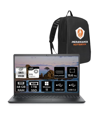 Dell  Vostro 3530 Intel Core i5 1334U 48GB 1TB SSD 15.6" FHD W11P & PER4 Çanta