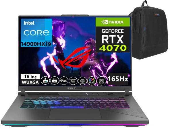 ASUS Rog Strix G16 Intel Core I9 14900HX 64gb DDR5 RAM 4tb SSD RTX4070-140W 165Hz Windows11Pro 16" Wuxga Taşınabilir Bilgisayar G614JIR-N308844+Weblegelsinçanta