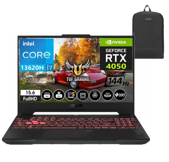 Asus Tuf Gaming F15 FX507VU-LP258 13. Nesil Intel I7-13620H 96GB DDR5 Ram  512GB SSD Windows11Pro 15.6 Inç Fhd 144Hz 6GB RTX4050 140W Taşınabilir Bilgisayar FX507VU-LP25845+WeblegelsinÇanta