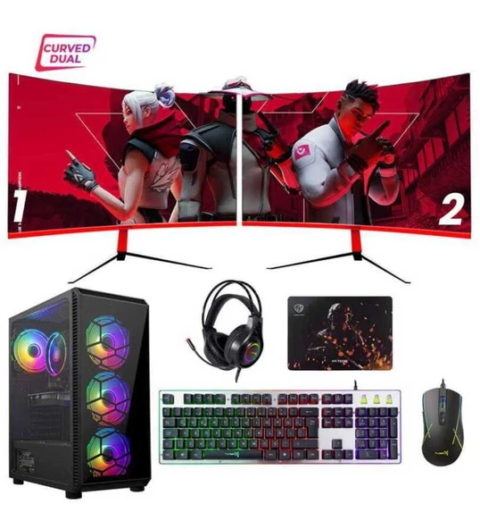 Turbox Tx1650 I7 860 16GB RAM 256GB SSD 4GB GT740 Ekran Kartı 23.6 Curved Çift Monitör Masaüstü Oyun Bilgisayarı