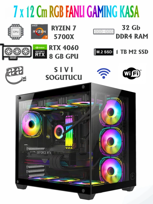 Ramtech Suppley Ryzen 7 5700X / RTX 4060 8GB / 32GB RAM / 1TB Nvme M2 SSD / Sivi Soğutmali Oyuncu Bi̇lgi̇sayari