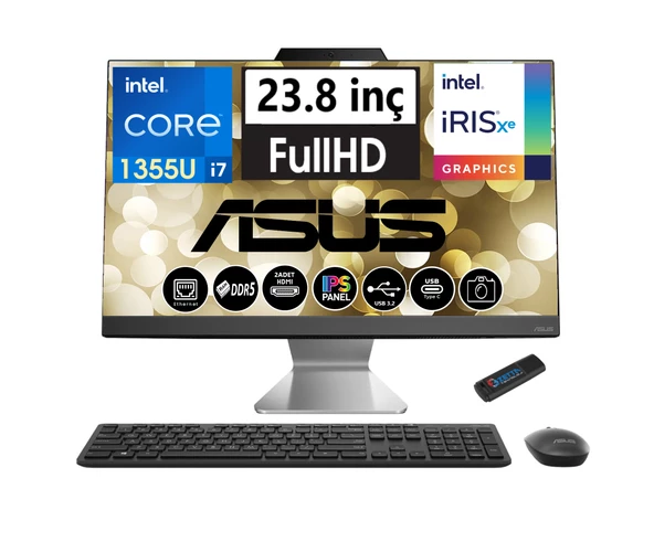 ASUS A3402WBAK-I716512B0D Intel I7-1355U 32GB Ddr5 RAM 1tb SSD 23.8 FHD IPS WINDOWS11HOME All in One Bilgisayar I716512B0D23+Zettausbbellek