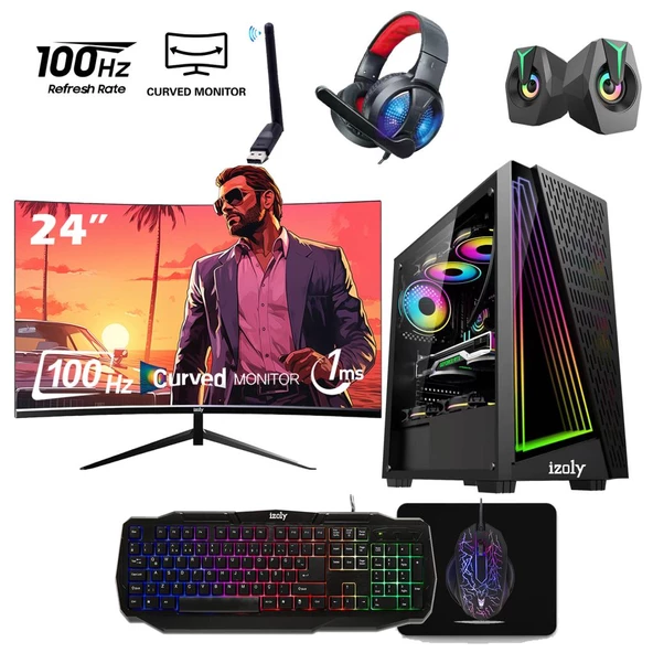 İzoly FX50 İ5-3470 16GB 512GB Sata SSD Gt 740 4GB GDDR5 24"100Hz Oyuncu Masaüstü Bilgisayarı