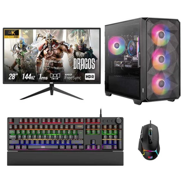 Dragos DRx6784 Ryzen 7 5700X 32GB 1TB Nvme 8GB RTX4060 28 İnç 4K Monitör Oyuncu Bilgisayarı