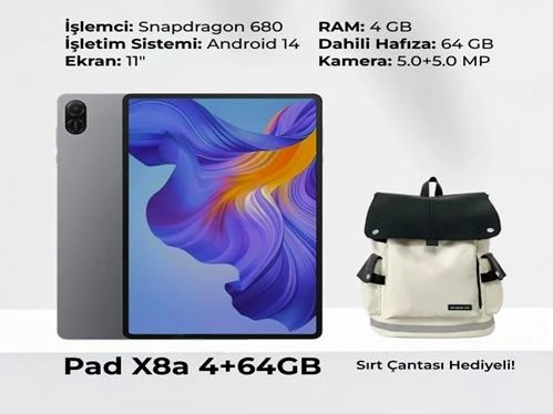 HONOR Pad X8A 4gb 64GB Wi-Fi 11 Inç IPS Gri Tablet+Çanta(NDL-W09)