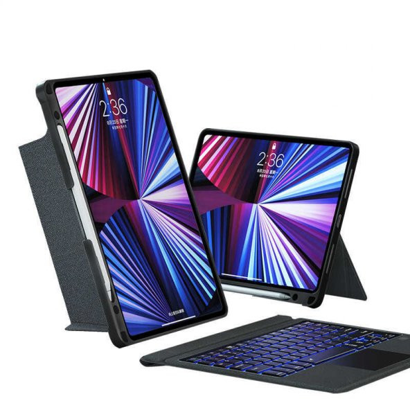 Apple iPad Air 12.9 İnç 2022 (6.Nesil) Uyumlu Fuchsia Mag Touch Bluetooth Klavyeli Standlı Mıknatıslı Tablet Kılıfı