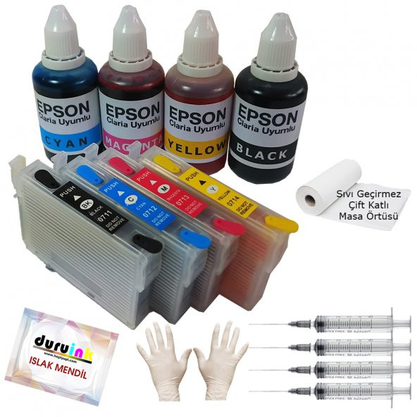 Epson SX100 Uyumlu Kolay Dolan Kartuş+4x50ml Mürekkep 4 Renk (Dolu)