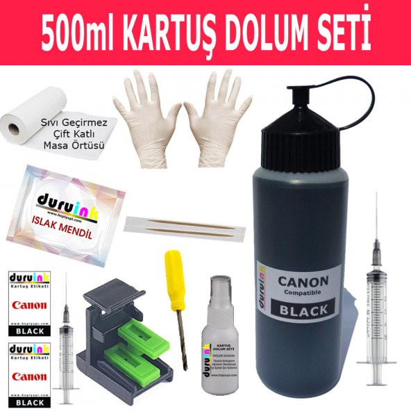 Canon MP180 MP190 MP210 Si̇yah Kartuş Mürekkep Dolum Seti̇ 500ML (Pg 40) Renk Non Oem