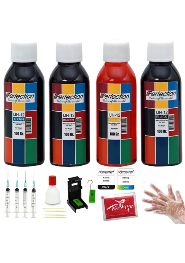 Perfection HP 21-22 Uyumlu Siyah ve Renkli Kartuş Dolum Seti 4x100 Ml