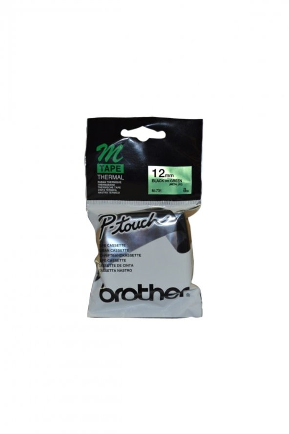 Brother M-731 Yeşil Üzerine Siyah P-Touch Etiket 12mm Pt-55 / Pt-60 / Pt-80
