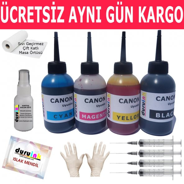 Canon G4400 G3400 G2400 4X100ML Muadi̇l Mürekkep Seti̇ Duruink 4 Renk Kartuş Dolum Mürekkebi̇