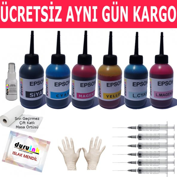 Epson L800 L805 L810 6X100ML Muadi̇l Mürekkep Seti̇ Duruink 6 Renk Kartuş Dolum Mürekkebi̇