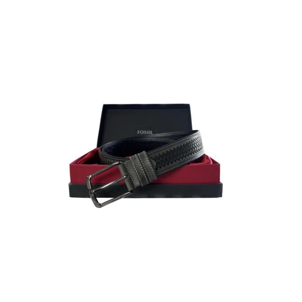 Fossil Gri Deri Desenli Suni Deri 4 cm Erkek Kemeri-105cm