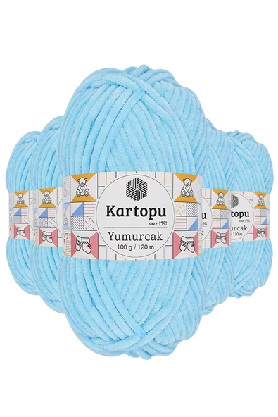 5 Adet Yumurcak Kadife El Örgü İpi Açık Turkuaz K516