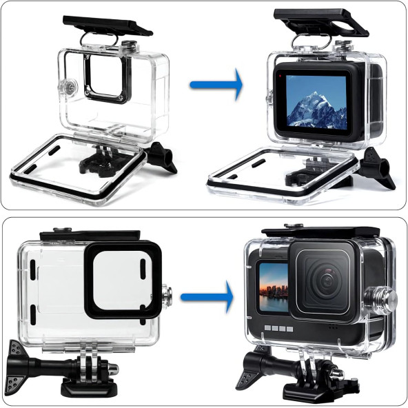 Gopro Hero 12/11/10/9 Su Geçirmez Koruyucu Kılıf Su Geçirmez Şnorkel Selfie Çubuğu Kafa Kayışı