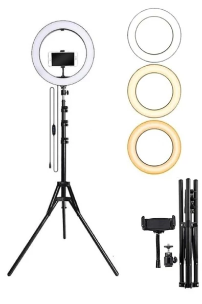 Pazariz LED Işıklı Ring Light Tripod Selfie Makyaj Işığı Youtuber Kuaför Çekim Işığı