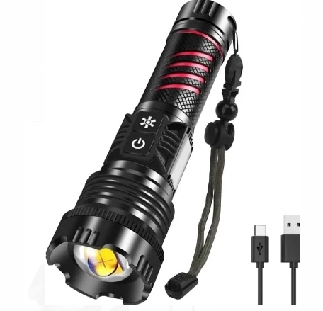 Br-6800 Zoomlu 30w El Feneri Cob LED 8 Fonksiyonlu C-Tip Şarj Edilebilir Powerbank Taktik El Feneri